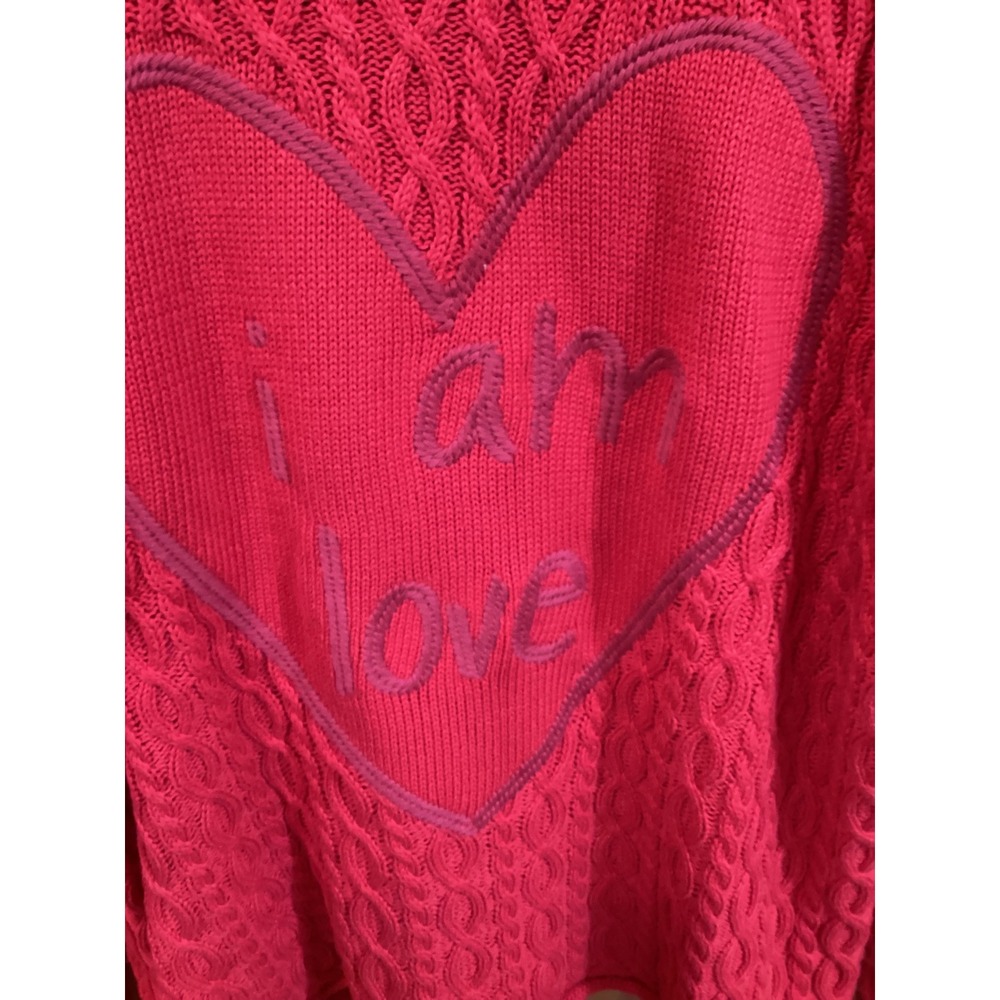 Peace Love World Red Cable Knit Heart Sweater Women Medium I Am Love Cotton